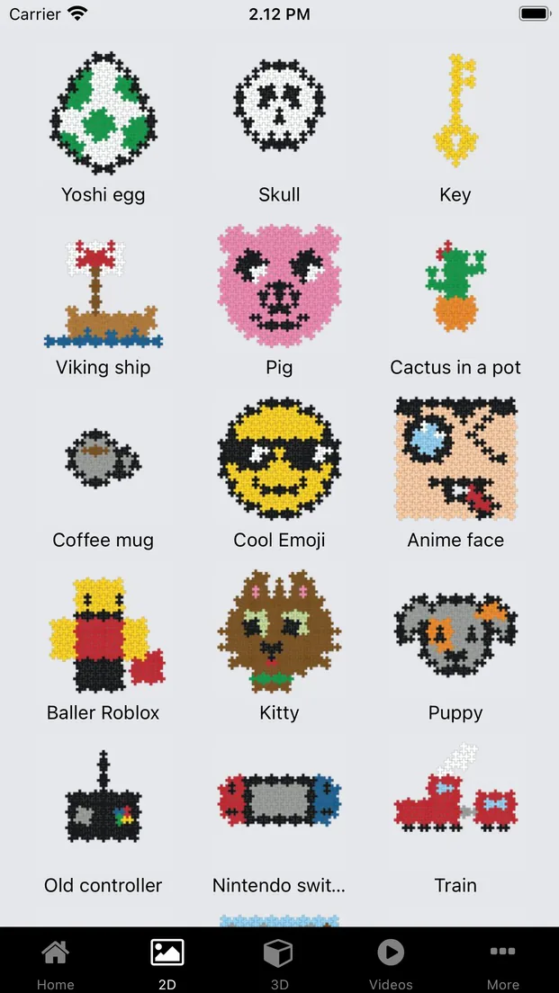 Plus-Plus App 2D builds gallery with community patterns