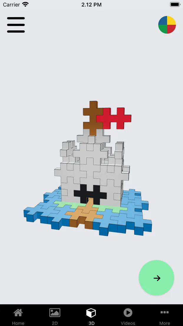 Plus-Plus App 3D castle build on a phone