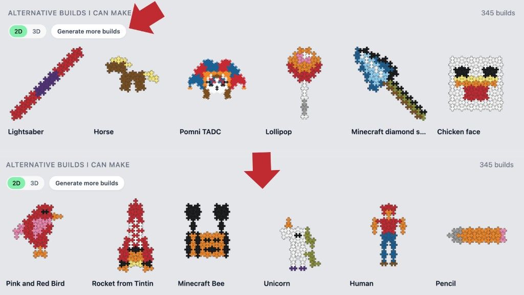 Alternative builds I can make section with Generate more builds feature