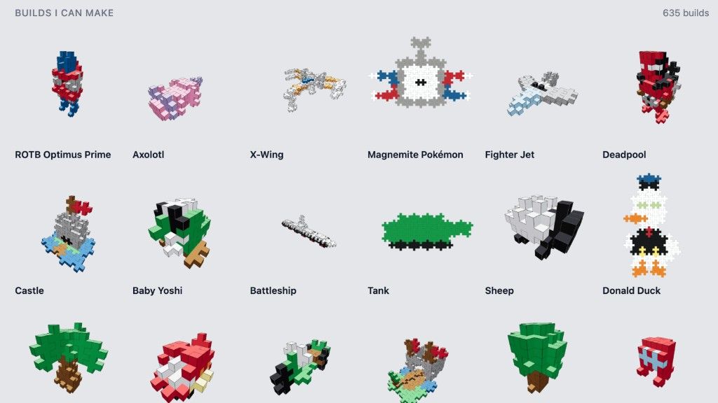 Builds I can make section listing compatible Plus-Plus instructions based on owned colors