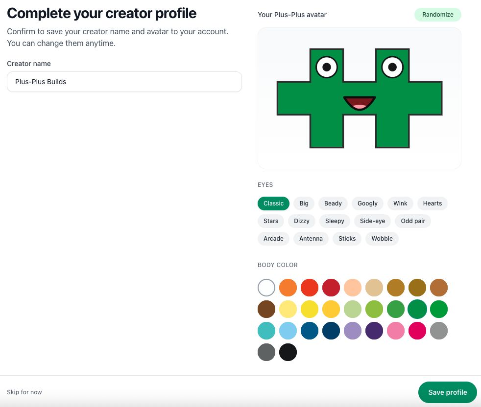 Complete your Plus-Plus creator profile