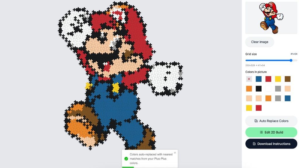 Auto Replace Colors matching a Plus-Plus mosaic to your own block collection
