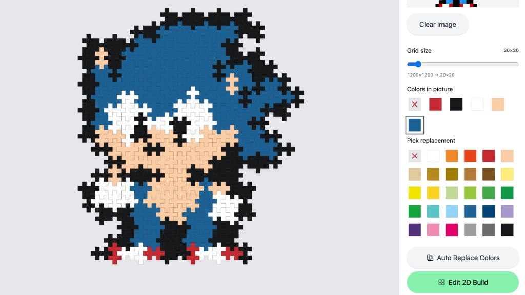 Pick Replacement color menu for swapping Plus-Plus mosaic colors in Creator Studio