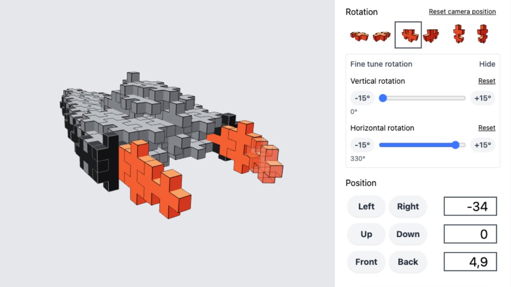Plus-Plus Creator Studio fine-tune controls for vertical and horizontal rotation and block position