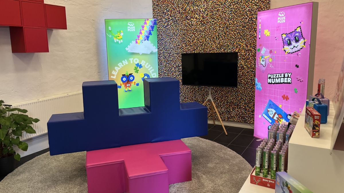 Waiting room area at Plus-Plus headquarters