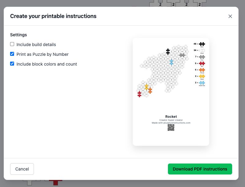 Printable Puzzle by Number instructions modal