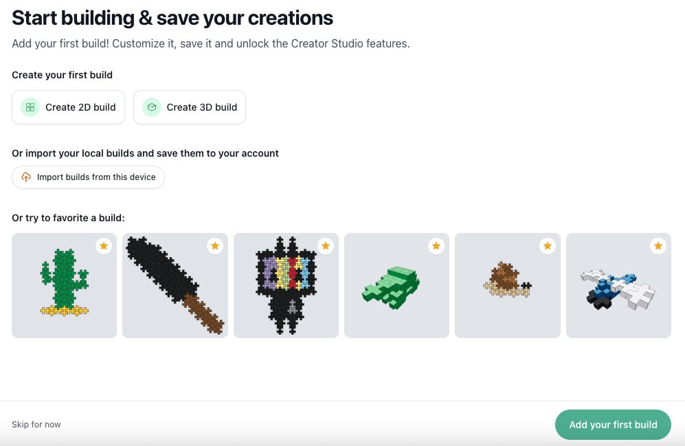 Start building and save your creations in Creator Studio