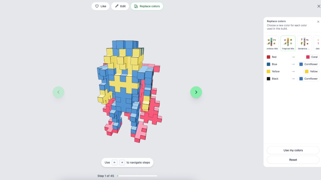 Creator Studio Replace colors panel with Tropical Mix selected, creating a Tropicalman version of Superman