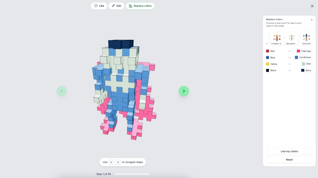 Creator Studio Replace colors panel remapping Superman colors to flamingo, cornflower, mint, and navy