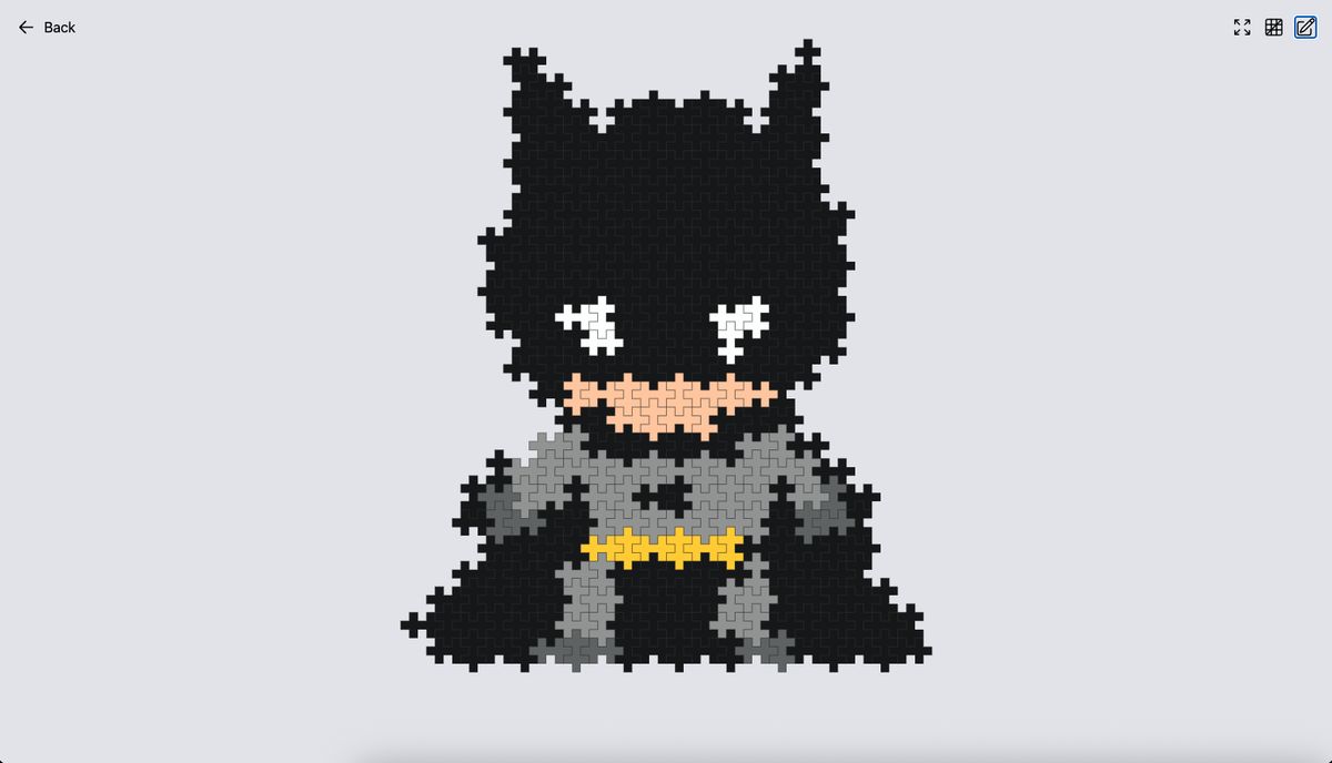 Plus-Plus 2D builder in zen mode with no grid and no sidebar