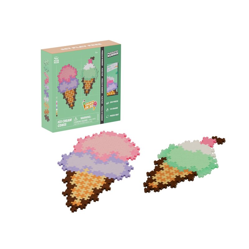 250 pc Ice Cream Cones - Puzzle By Number - 250 Piece Set Plus-Plus Instructions