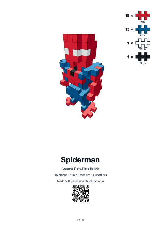 Plus-Plus Spiderman printable instruction book preview
