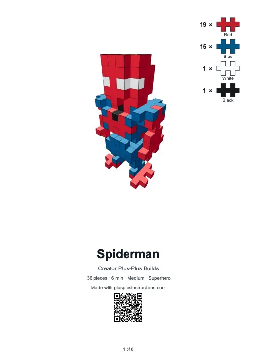 Plus-Plus Spiderman printable instruction book preview